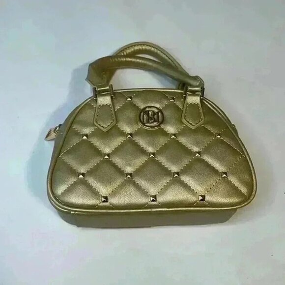 BADGLEY MISCHKA MINI DOME CROSSBODY‎ PURSE QUILTED METALLIC GOLD STUDS - Picture 1 of 7